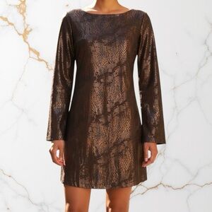 Custo Brown Metallic Snakeskin Long Sleeve Mini Dress